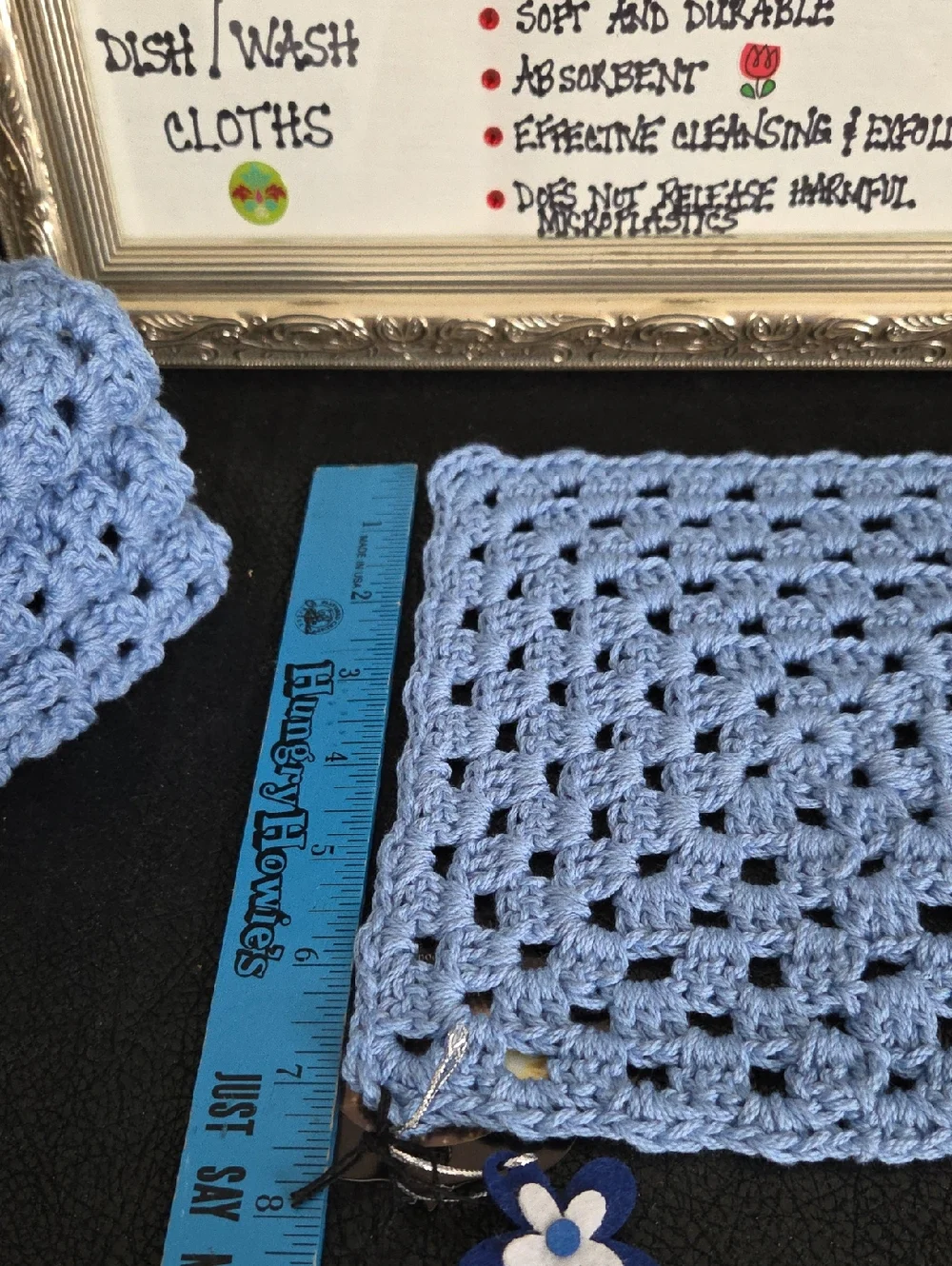 Handmade Crocheted Blue Cotton Dish/Wash Cloths - 100% Cotton Set Of 4